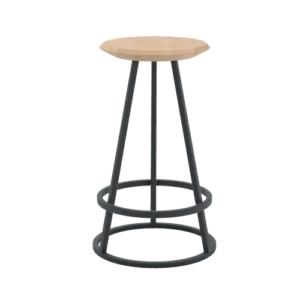 Le tabouret de bar Gustave, d'inspiration Eiffel, allie une structure métallique épurée à une assise en bois circulaire pour un poids étonnement léger. Assise : Chêne massif naturel. Piètement : Métal gris ardoise mat.